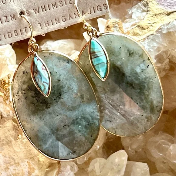 NWT Anthropologie Turquoise & Labradorite Layered Gemstone Earrings - Picture 8 of 12